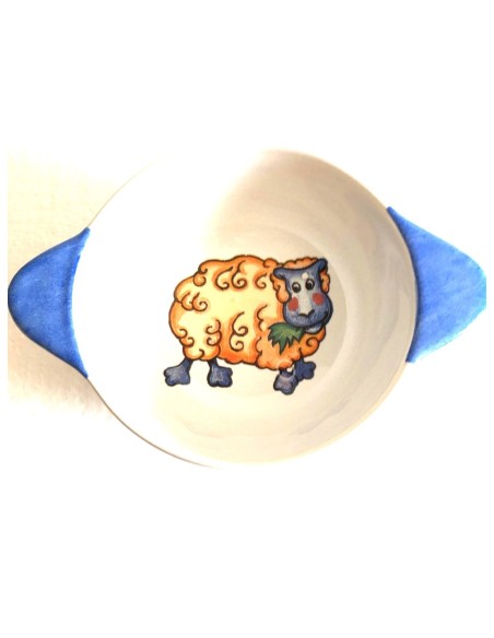 Bol à oreilles faïence mouton bleu- Porcelaine en Vendée
