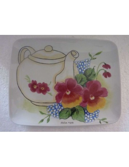 Grand Plat "La cafetière et les fleurs" - Porcelaine en Vendée