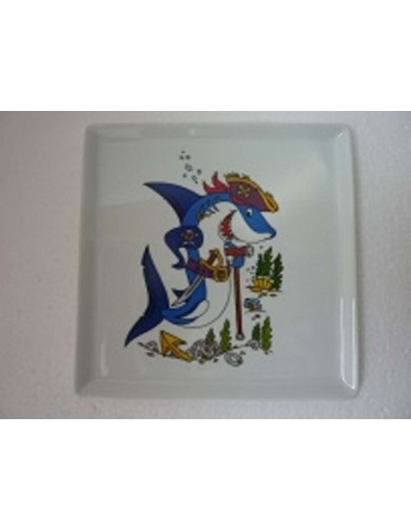 Assiette carrée le requin - Porcelaine en Vendée