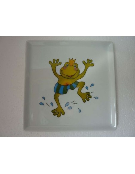 Assiette carrée la grenouille - Porcelaine en Vendée