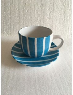 Tasses jumbo et sa coupelle bleu - Porcelaine en Vendée