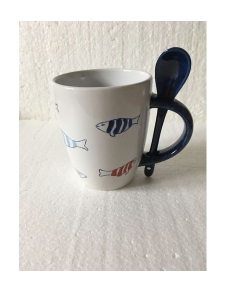 Mug avec cuillère et poissons - Porcelaine en Vendée