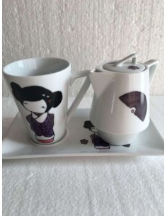 Ensemble tasse, verseuse et soucoupe rectangulaire japonais - Porcelaine en Vendée