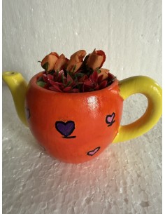 Théière céramique décorée orange