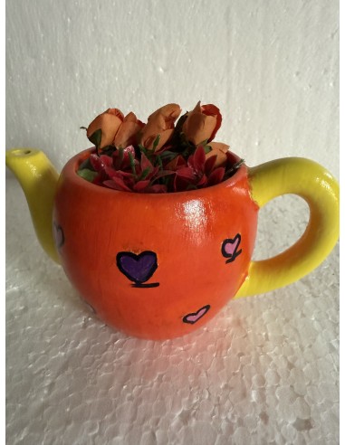 Théière céramique décorée orange
