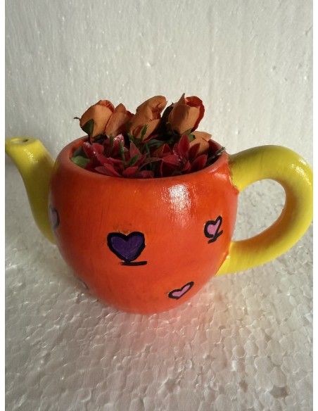 Théière céramique décorée orange