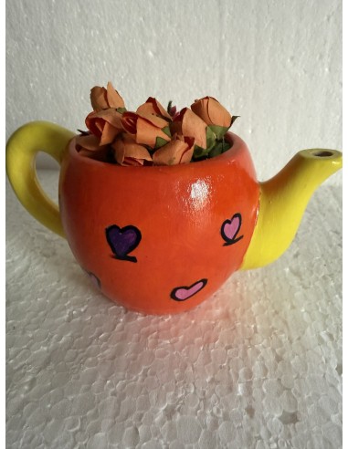 Théière céramique décorée orange