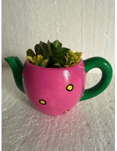 Théière céramique décorée rose 2