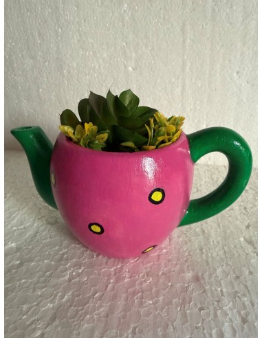 Théière céramique décorée rose