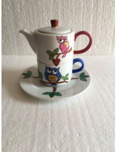 Théière solitaire  Les chouettes amoureuses- Porcelaine en Vendée