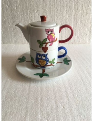 Théière solitaire  Les chouettes amoureuses- Porcelaine en Vendée