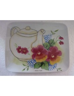 Grand Plat "La cafetière et les fleurs" - Porcelaine en Vendée