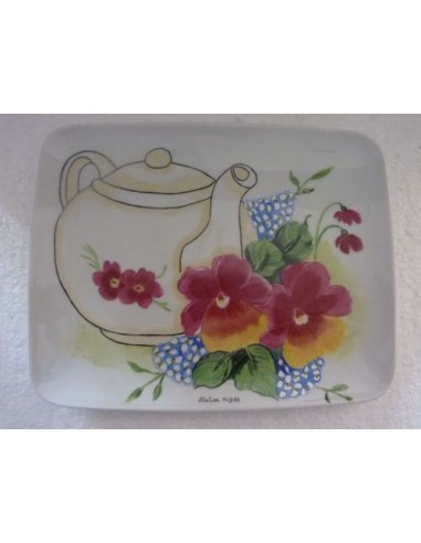 Grand Plat "La cafetière et les fleurs" - Porcelaine en Vendée