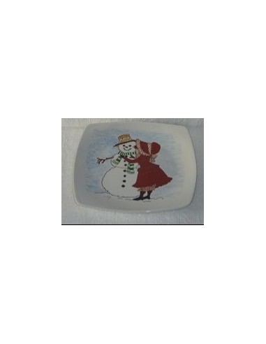 Grande assiette personnage de Noel la femme et le bonhomme de neige- Porcelaine en Vendée