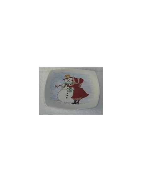 Grande assiette personnage de Noel la femme et le bonhomme de neige- Porcelaine en Vendée