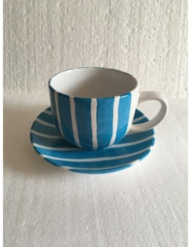 Tasses jumbo et sa coupelle bleu - Porcelaine en Vendée