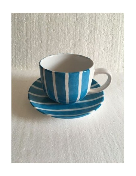 Tasses jumbo et sa coupelle bleu - Porcelaine en Vendée