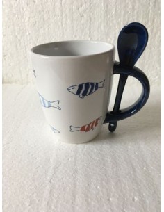 Mug avec cuillère et poissons - Porcelaine en Vendée